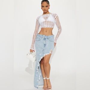 Distressed Denim Maxi Skirt